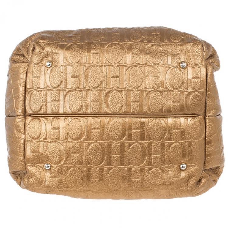Pre Owned Carolina Herrera Gold Monogram Embossed Bag