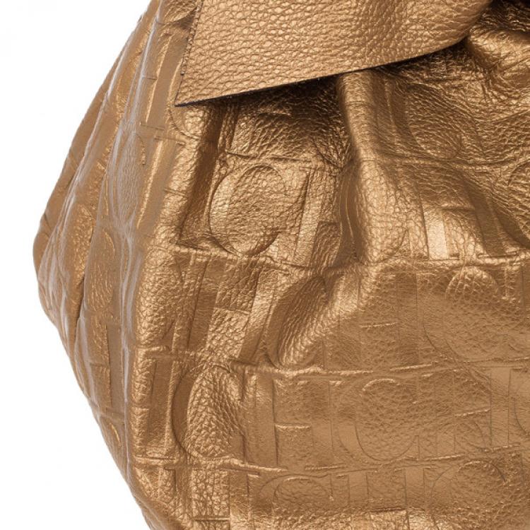 Pre Owned Carolina Herrera Gold Monogram Embossed Bag