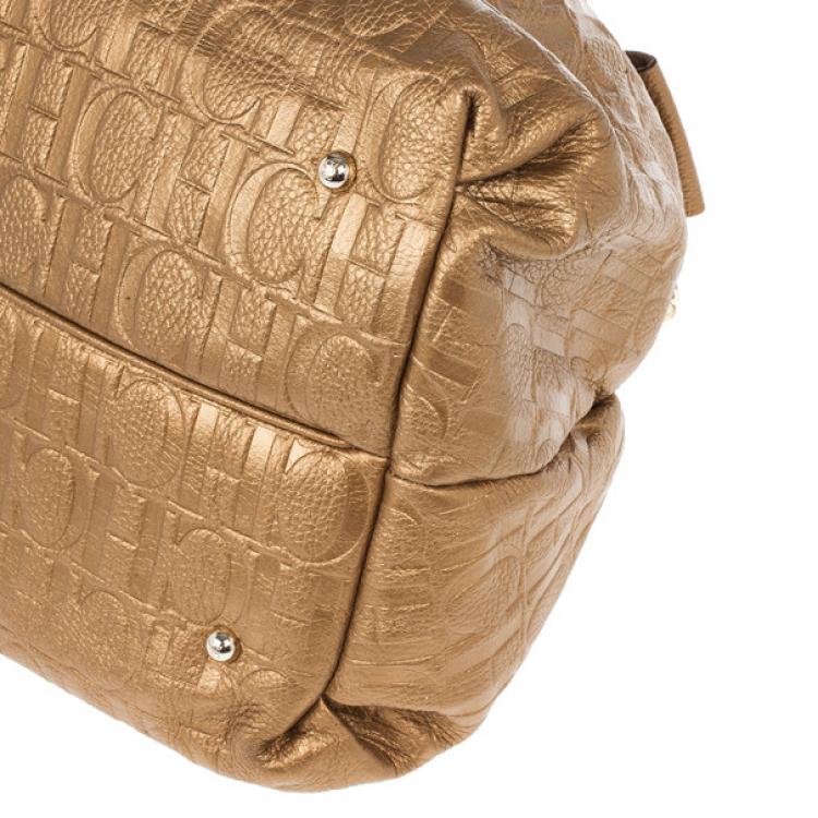Pre Owned Carolina Herrera Gold Monogram Embossed Bag