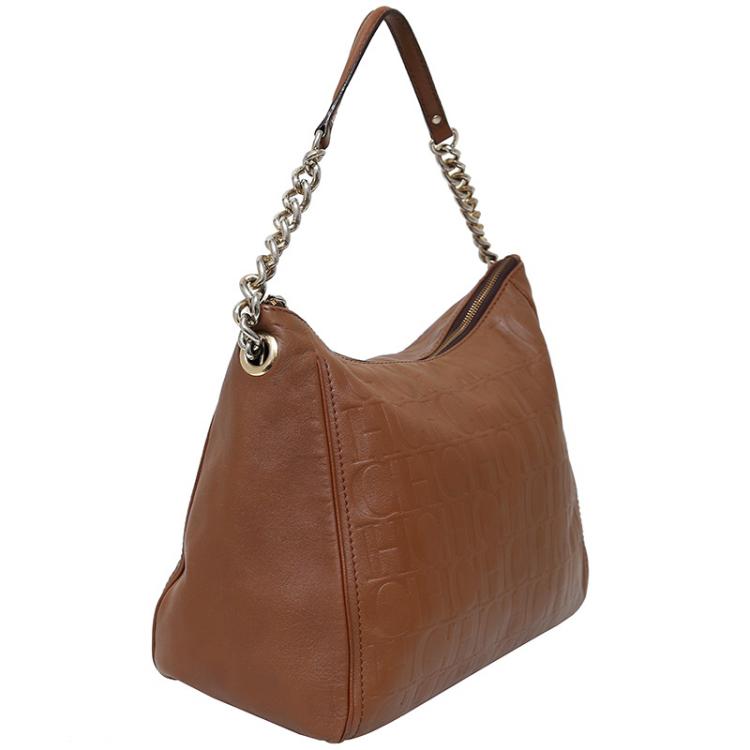 Pre Owned Carolina Herrera Brown Leather Chain Shoulder Bag