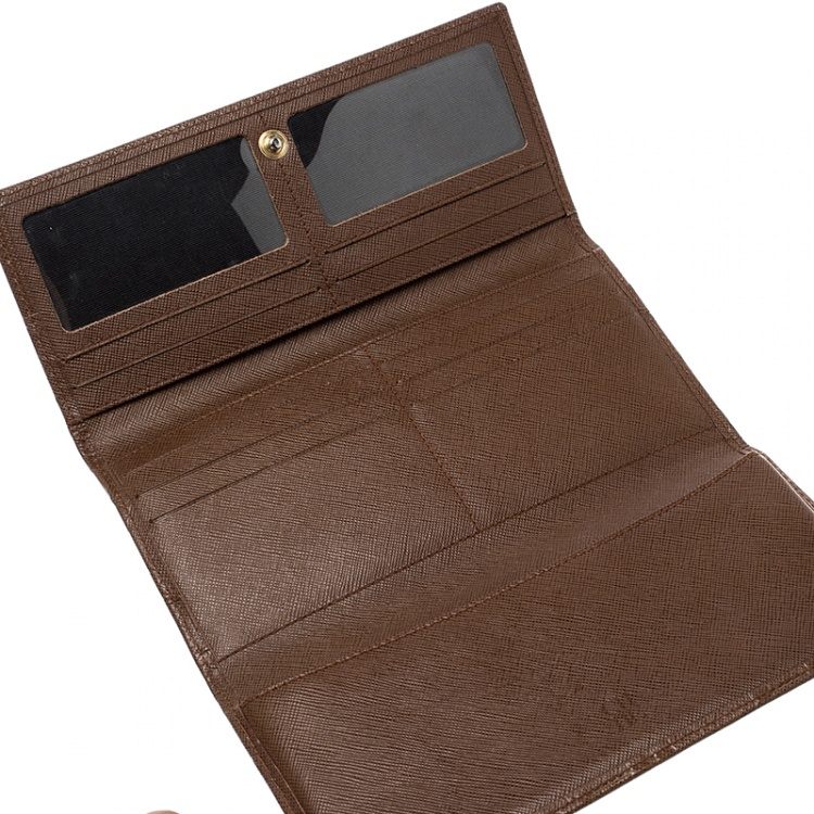 Pre Owned Carolina Herrera Brown Monogram Leather Continental Wallet