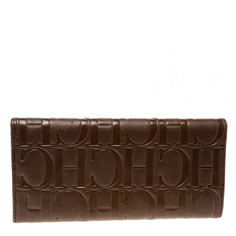 Pre Owned Carolina Herrera Brown Monogram Leather Continental Wallet