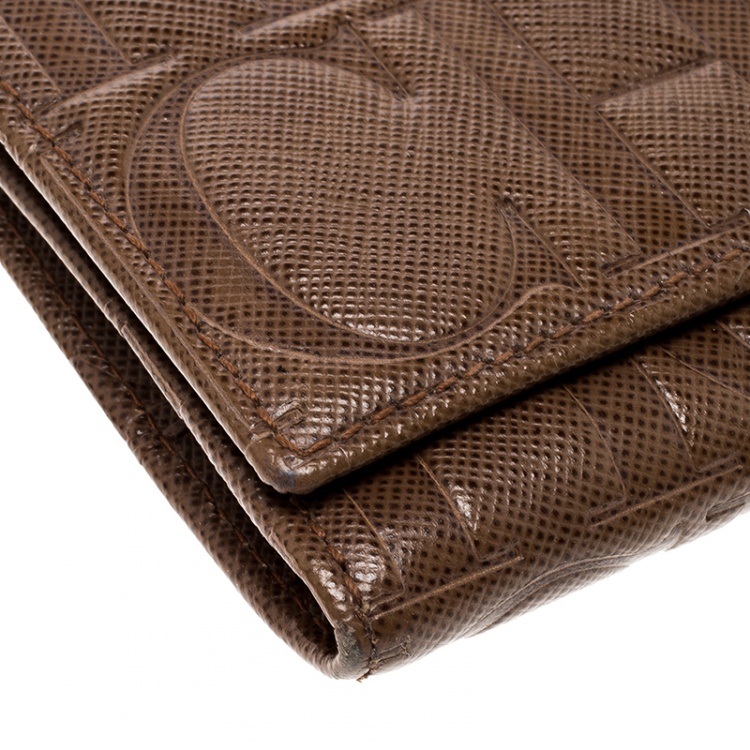 Pre Owned Carolina Herrera Brown Monogram Leather Continental Wallet