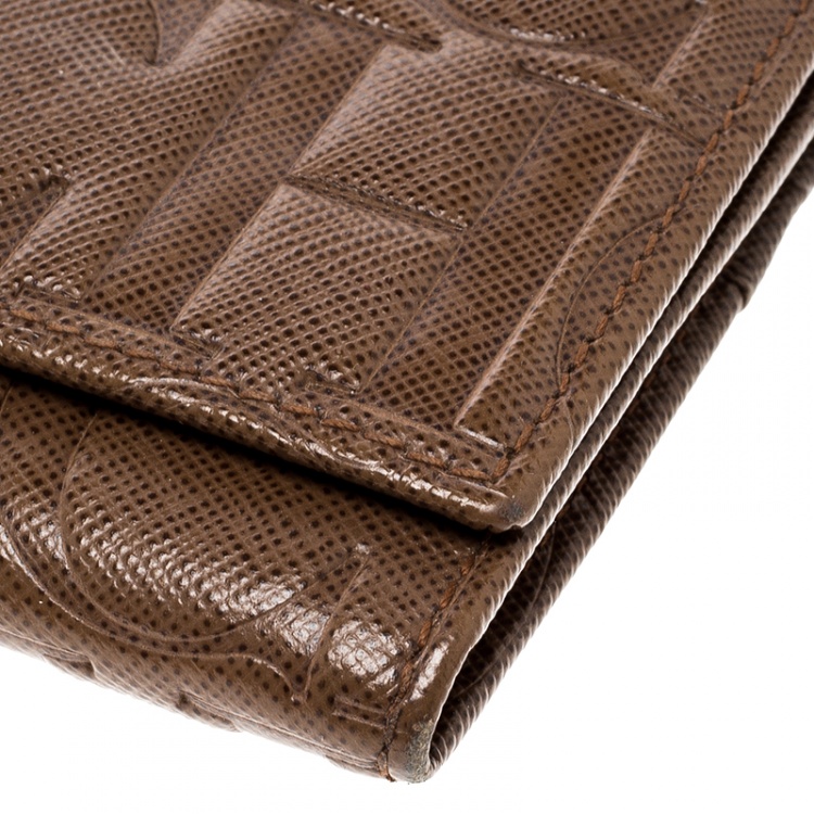 Pre Owned Carolina Herrera Brown Monogram Leather Continental Wallet