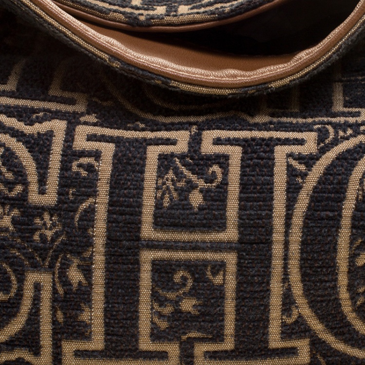 مملوكة مسبقًا Carolina Herrera Black/Brown Monogram Wool/Canvas and Leather Hobo