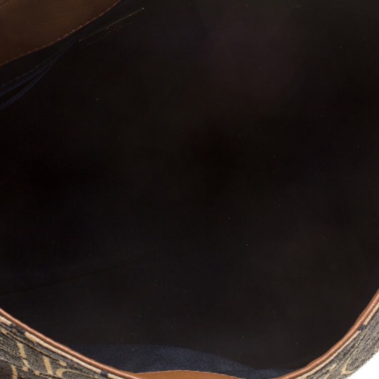 مملوكة مسبقًا Carolina Herrera Black/Brown Monogram Wool/Canvas and Leather Hobo