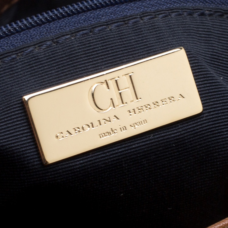 مملوكة مسبقًا Carolina Herrera Black/Brown Monogram Wool/Canvas and Leather Hobo