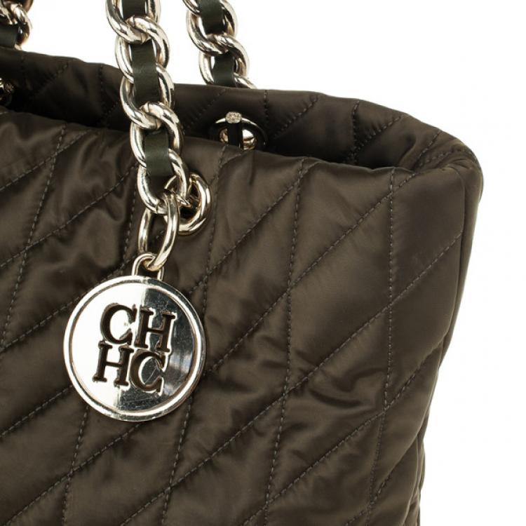 Pre Owned Carolina Herrera Green Nylon Quilted Tote