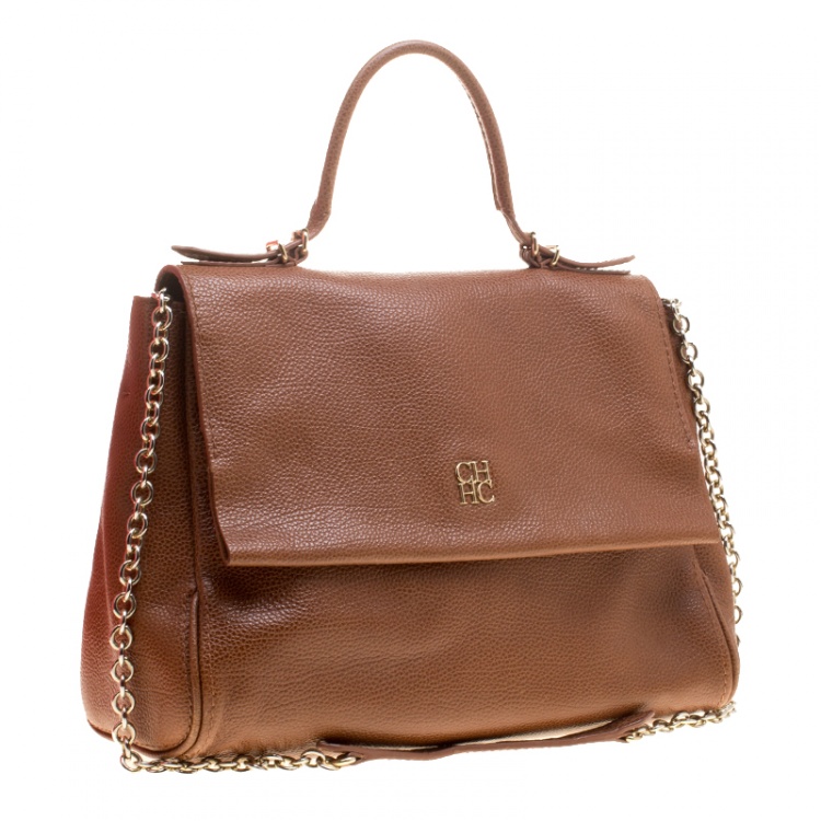 Pre Owned Carolina Herrera Brown Leather Minueto Flap Bag