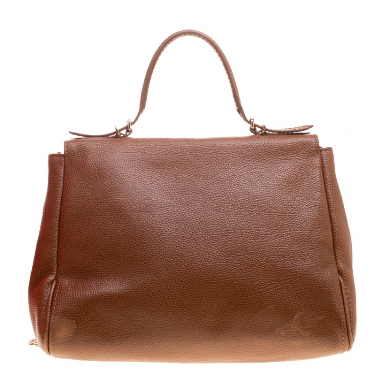 Pre Owned Carolina Herrera Brown Leather Minueto Flap Bag