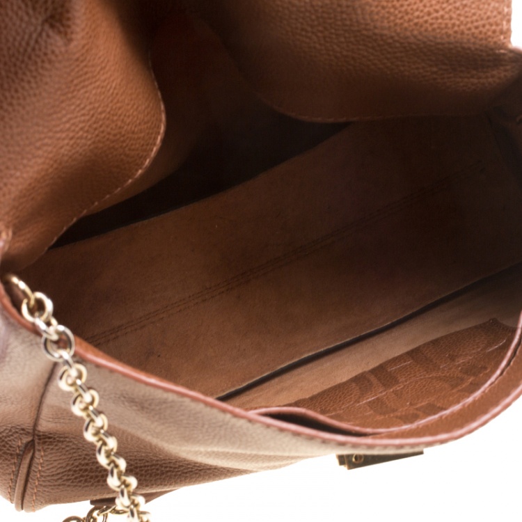 Pre Owned Carolina Herrera Brown Leather Minueto Flap Bag