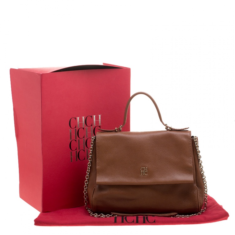 Pre Owned Carolina Herrera Brown Leather Minueto Flap Bag
