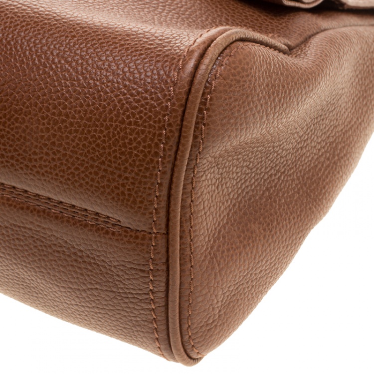 Pre Owned Carolina Herrera Brown Leather Minueto Flap Bag