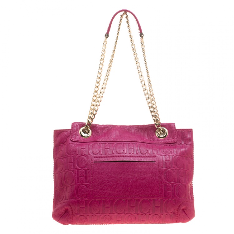 Pre Owned Carolina Herrera Hot Pink Monogram Leather Audrey Shoulder Bag