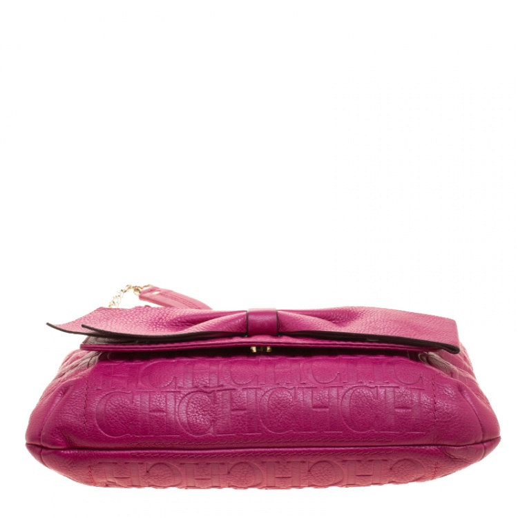 Pre Owned Carolina Herrera Hot Pink Monogram Leather Audrey Shoulder Bag