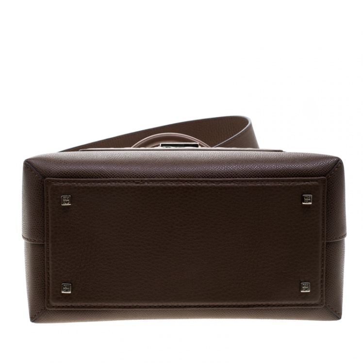 Pre Owned Carolina Herrera Brown Monogram Leather Top Handle Bag