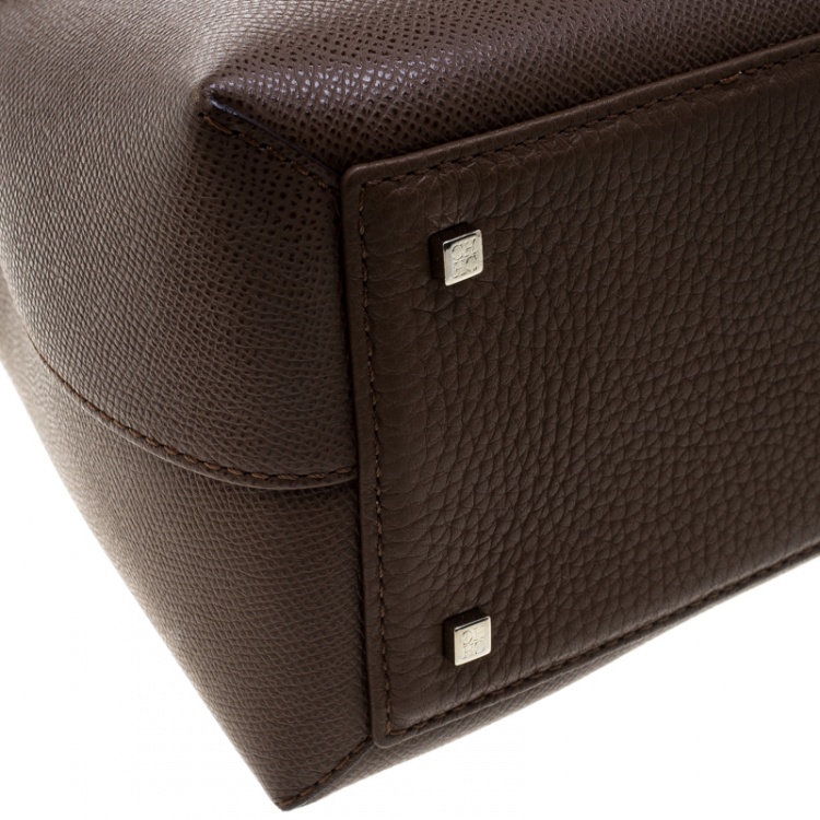 Pre Owned Carolina Herrera Brown Monogram Leather Top Handle Bag