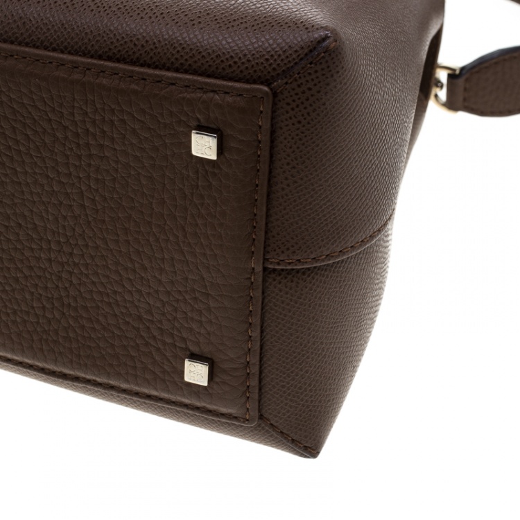 Pre Owned Carolina Herrera Brown Monogram Leather Top Handle Bag