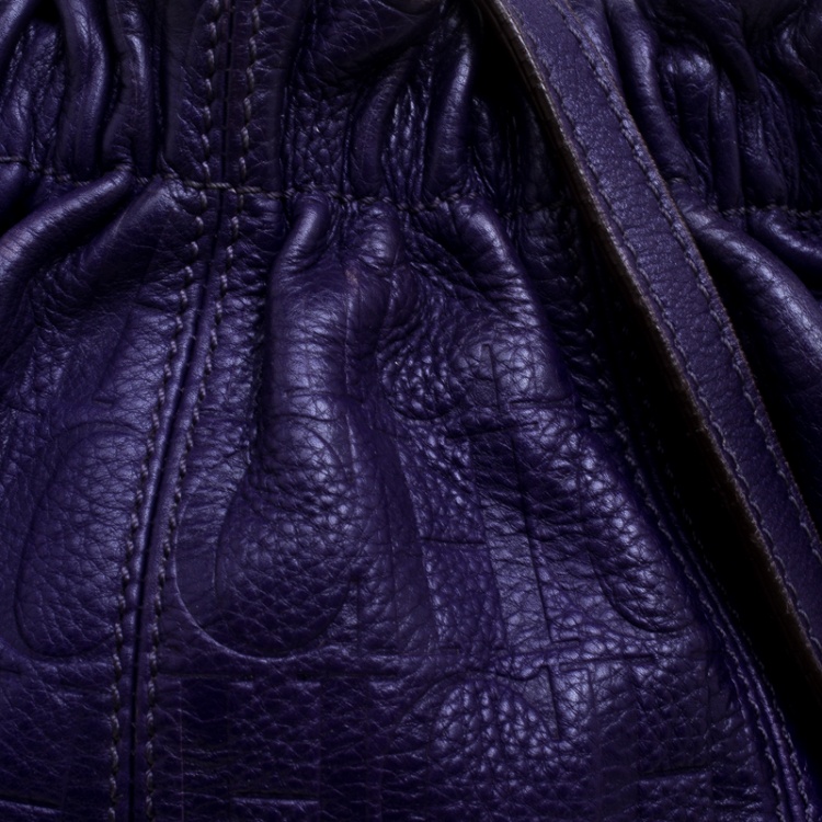 Pre Owned Carolina Herrera Purple Embossed Leather Bucket Shoulder Bag