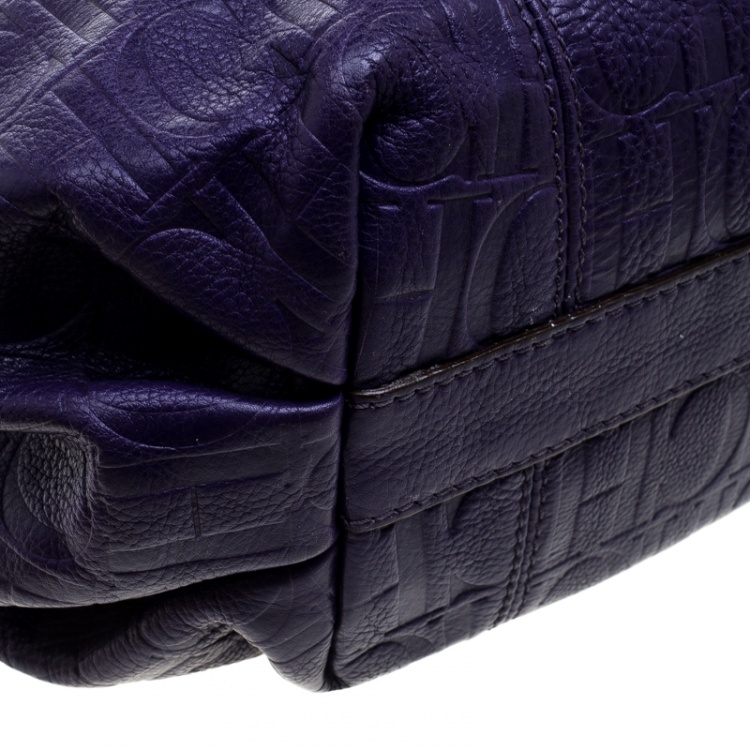 Pre Owned Carolina Herrera Purple Embossed Leather Bucket Shoulder Bag