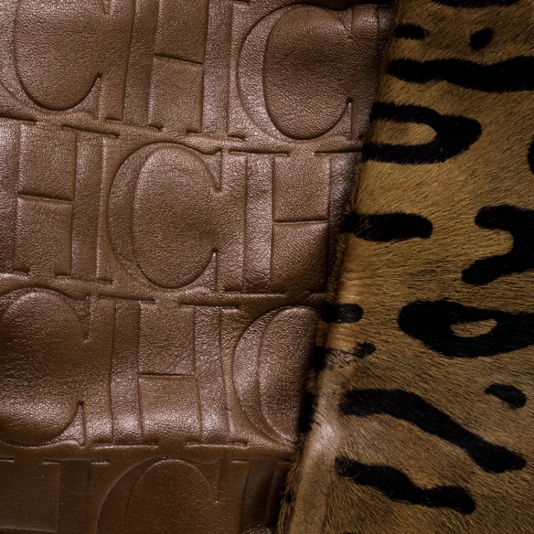 Pre Owned Carolina Herrera Brown Leather and Hair On Tote