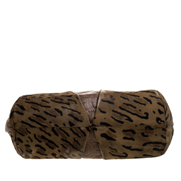 Pre Owned Carolina Herrera Brown Leather and Hair On Tote