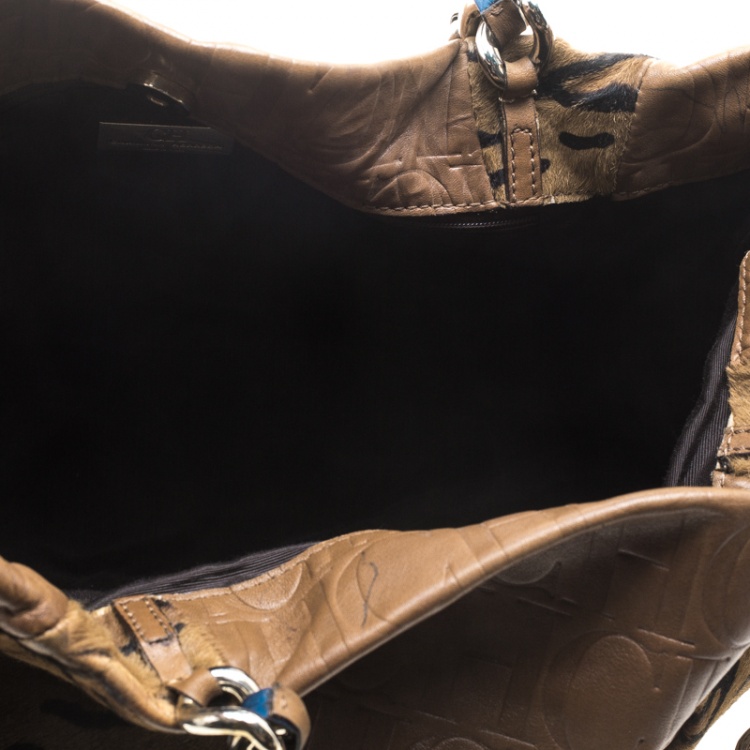 Pre Owned Carolina Herrera Brown Leather and Hair On Tote