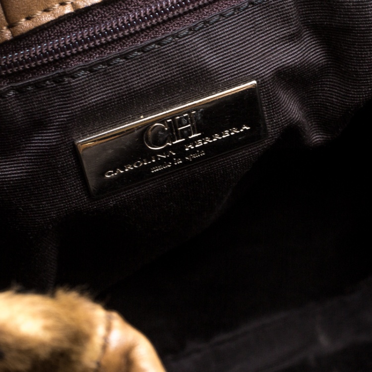 Pre Owned Carolina Herrera Brown Leather and Hair On Tote