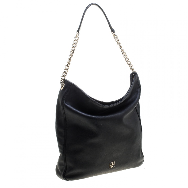 Pre Owned Carolina Herrera Black Leather Shoulder Bag