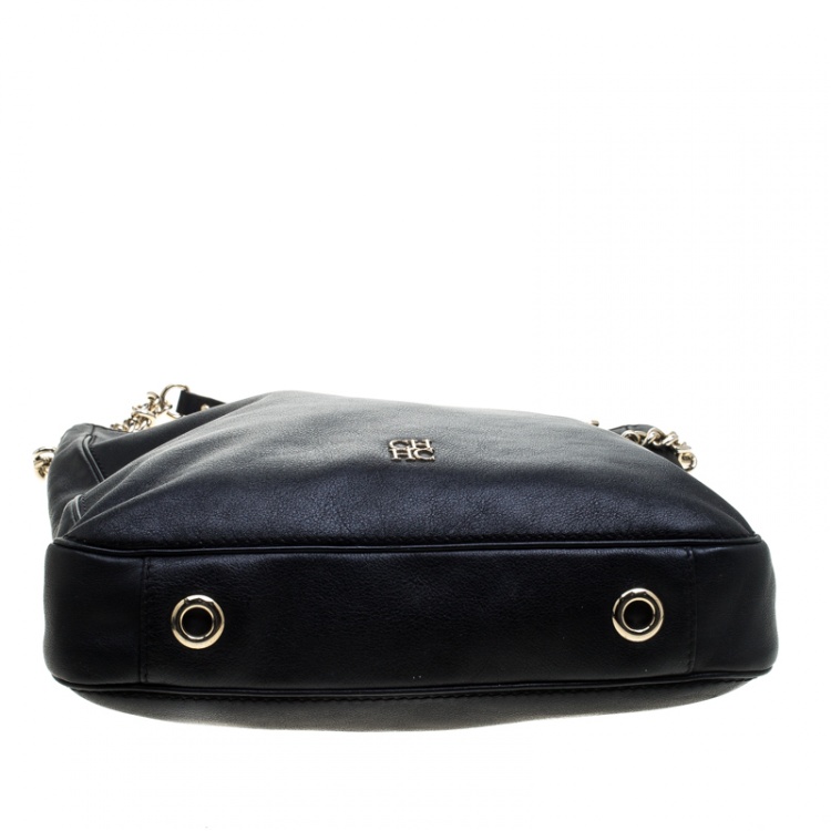 Pre Owned Carolina Herrera Black Leather Shoulder Bag