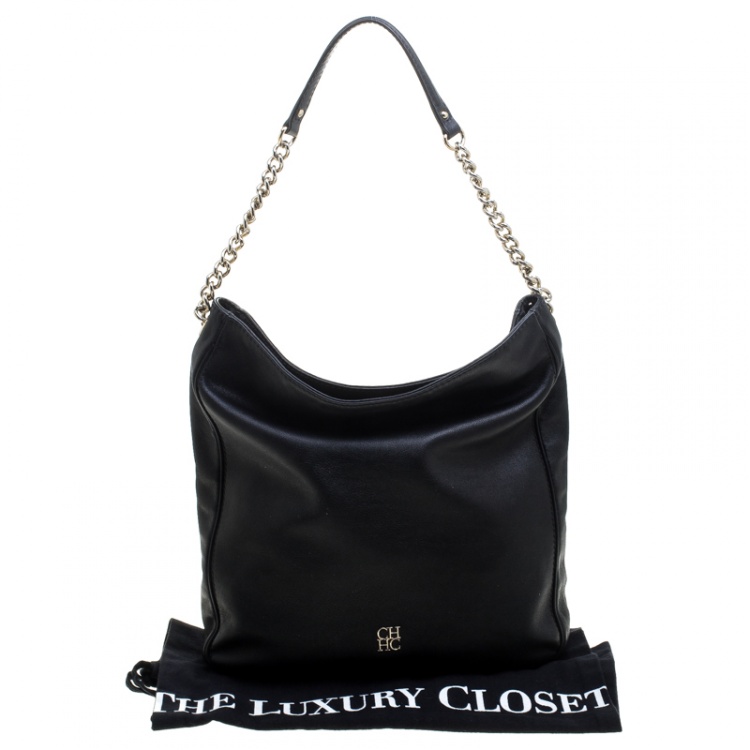 Pre Owned Carolina Herrera Black Leather Shoulder Bag