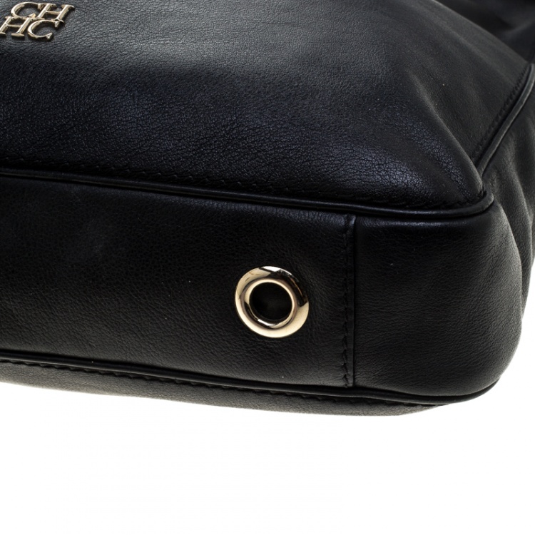 Pre Owned Carolina Herrera Black Leather Shoulder Bag