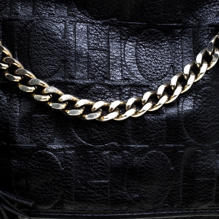 Pre Owned Carolina Herrera Black Leather Top Handle Flap Shoulder Bag