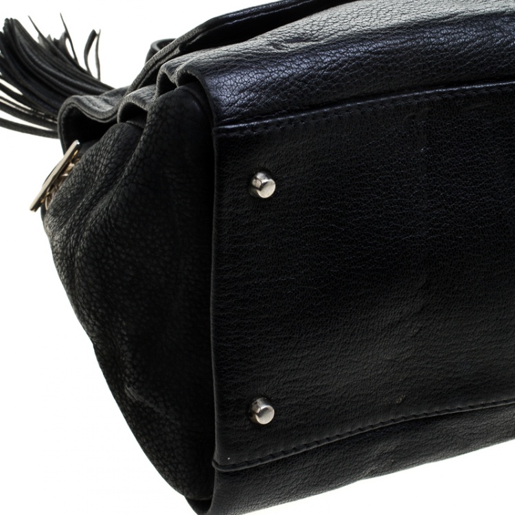 Pre Owned Carolina Herrera Black Leather Top Handle Flap Shoulder Bag