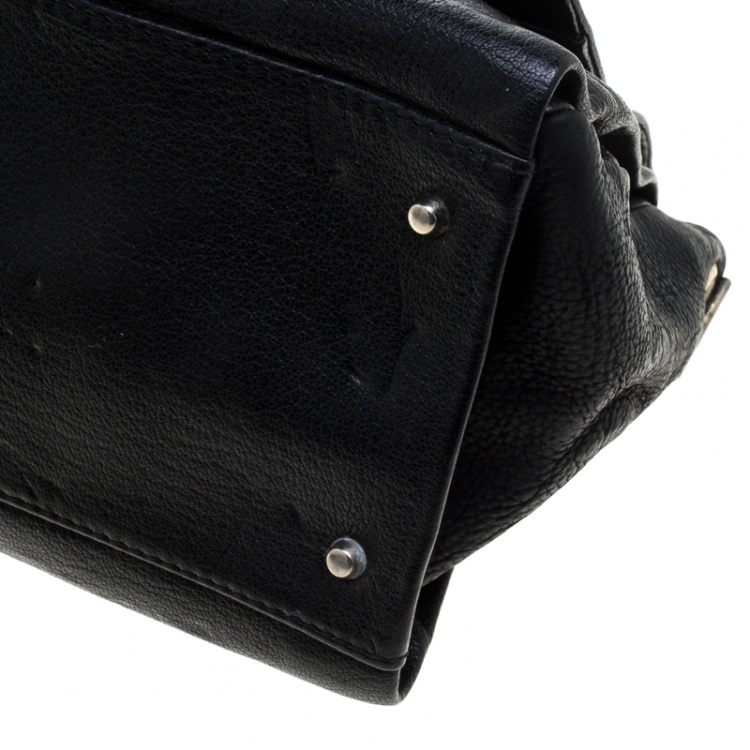 Pre Owned Carolina Herrera Black Leather Top Handle Flap Shoulder Bag