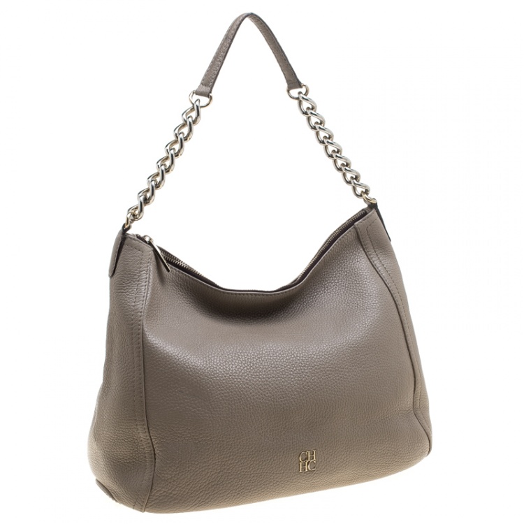 Pre Owned Carolina Herrera Beige Leather Hobo