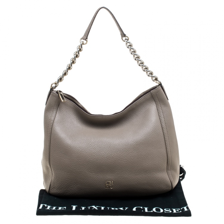 Pre Owned Carolina Herrera Beige Leather Hobo