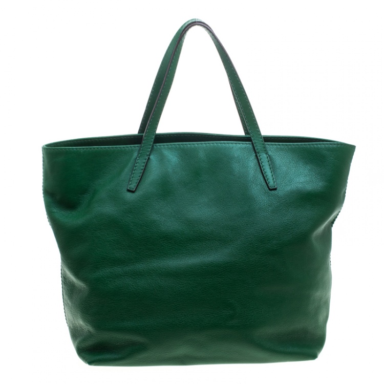 Pre Owned Carolina Herrera Green Leather Envelope Pocket Tote