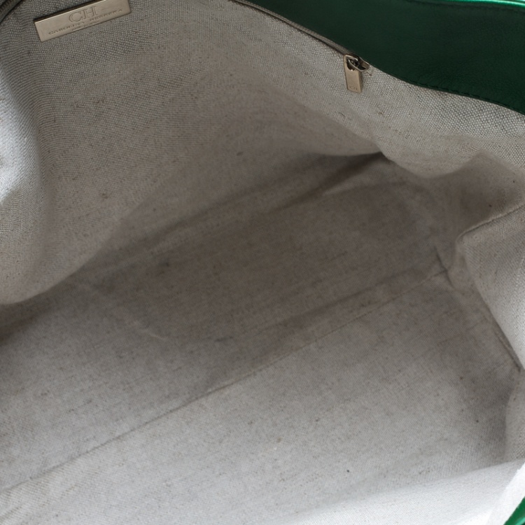 Pre Owned Carolina Herrera Green Leather Envelope Pocket Tote