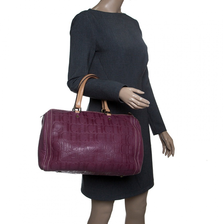 Pre Owned Carolina Herrera Burgundy Monogram Leather Large Andy Boston Bag
