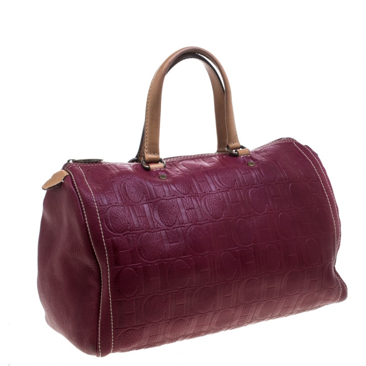 Pre Owned Carolina Herrera Burgundy Monogram Leather Large Andy Boston Bag