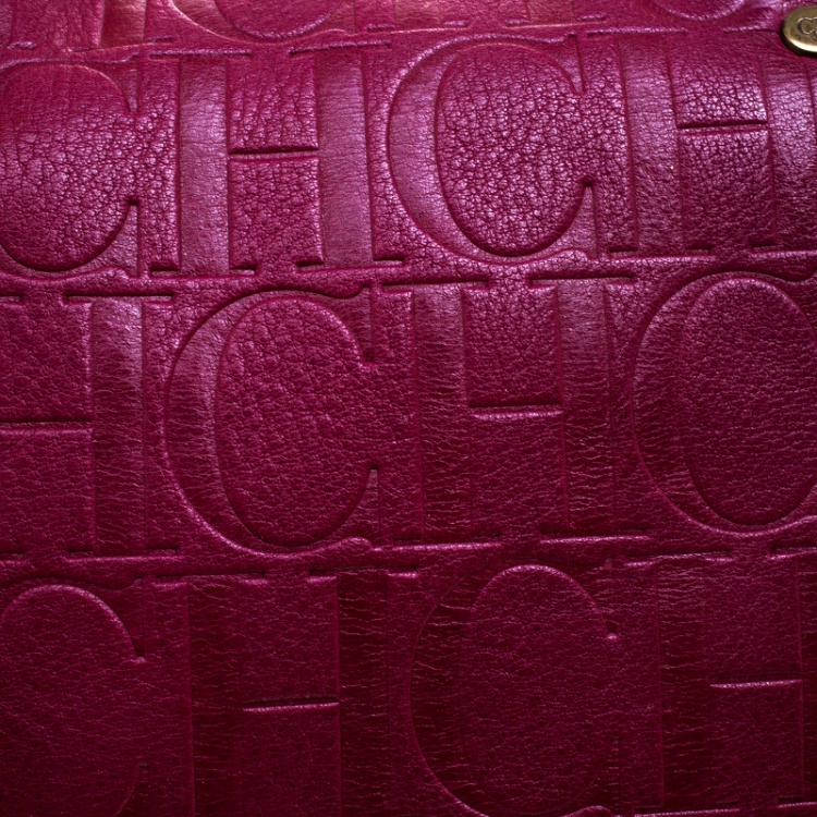 Pre Owned Carolina Herrera Burgundy Monogram Leather Large Andy Boston Bag