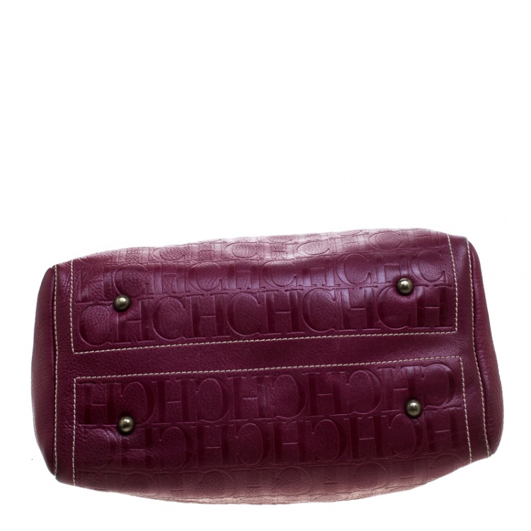 Pre Owned Carolina Herrera Burgundy Monogram Leather Large Andy Boston Bag