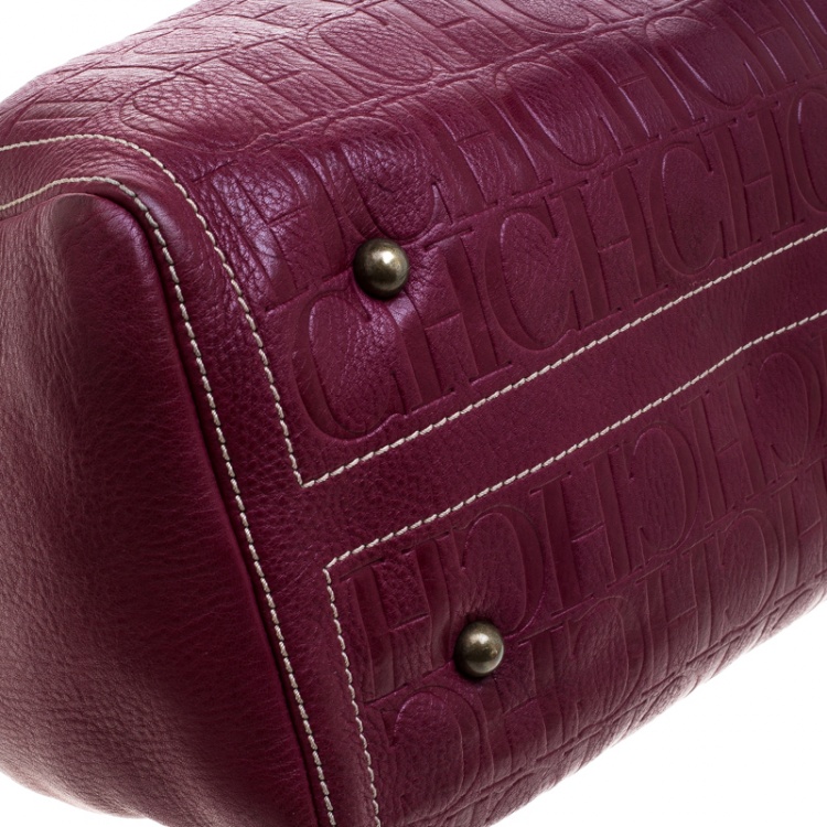 Pre Owned Carolina Herrera Burgundy Monogram Leather Large Andy Boston Bag