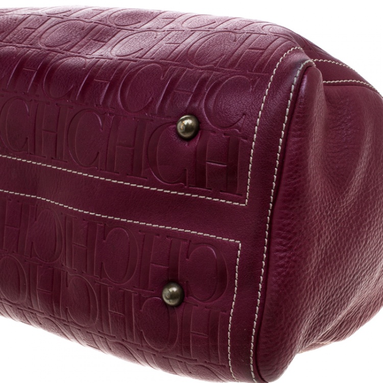 Pre Owned Carolina Herrera Burgundy Monogram Leather Large Andy Boston Bag