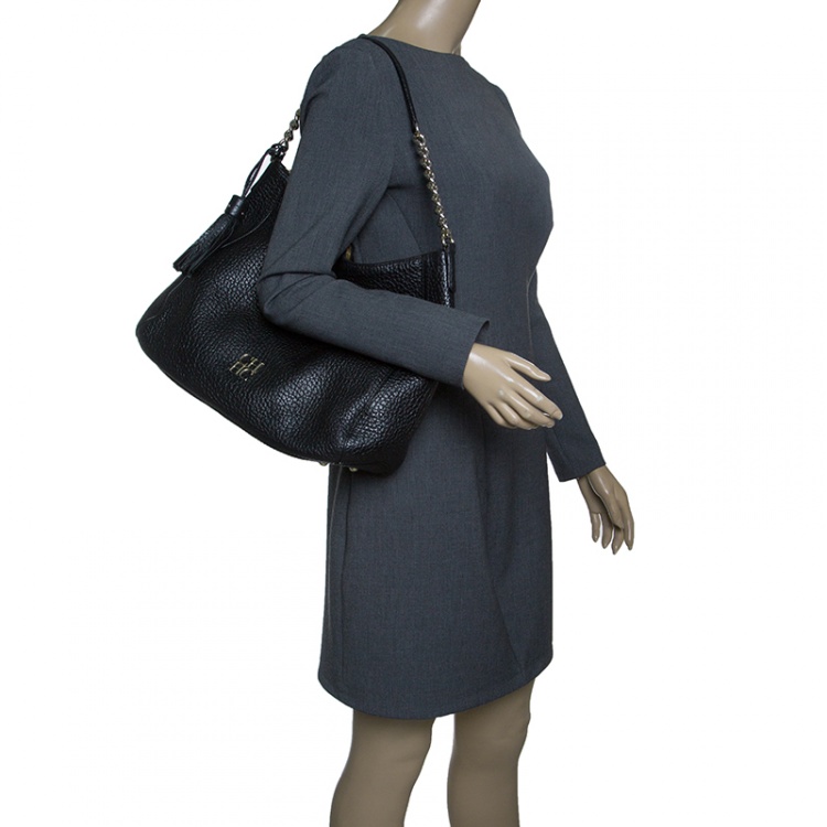 Pre Owned Carolina Herrera Black Pebbled Leather Hobo
