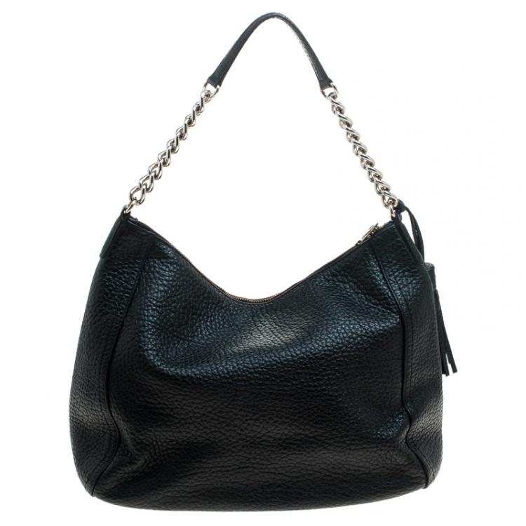 Pre Owned Carolina Herrera Black Pebbled Leather Hobo