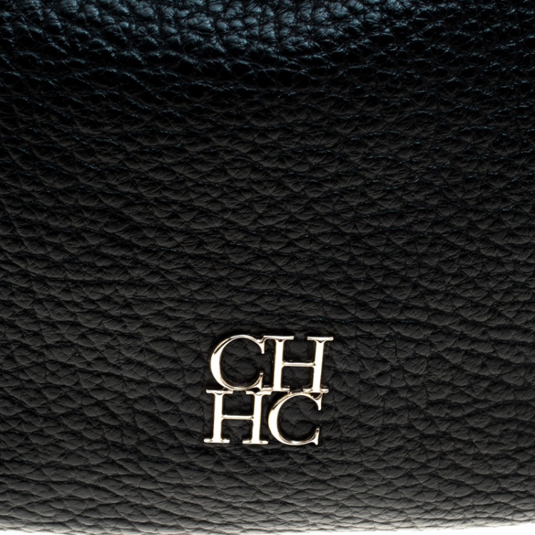 Pre Owned Carolina Herrera Black Pebbled Leather Hobo