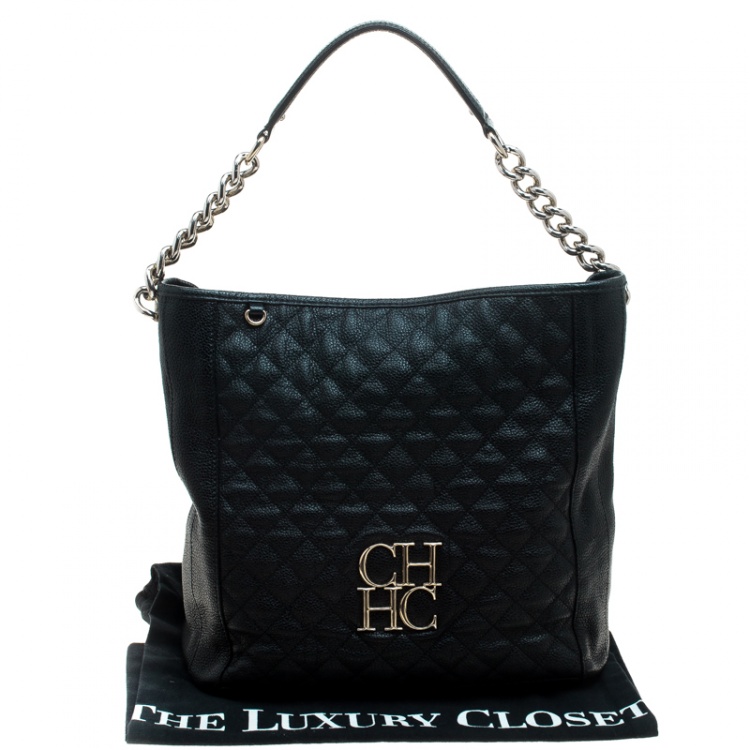 Pre Owned Carolina Herrera Black Quilted Leather Shoulder Bag