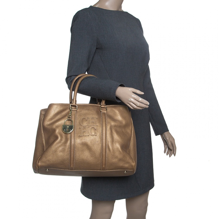 Pre Owned Carolina Herrera Gold Leather Matteo Tote